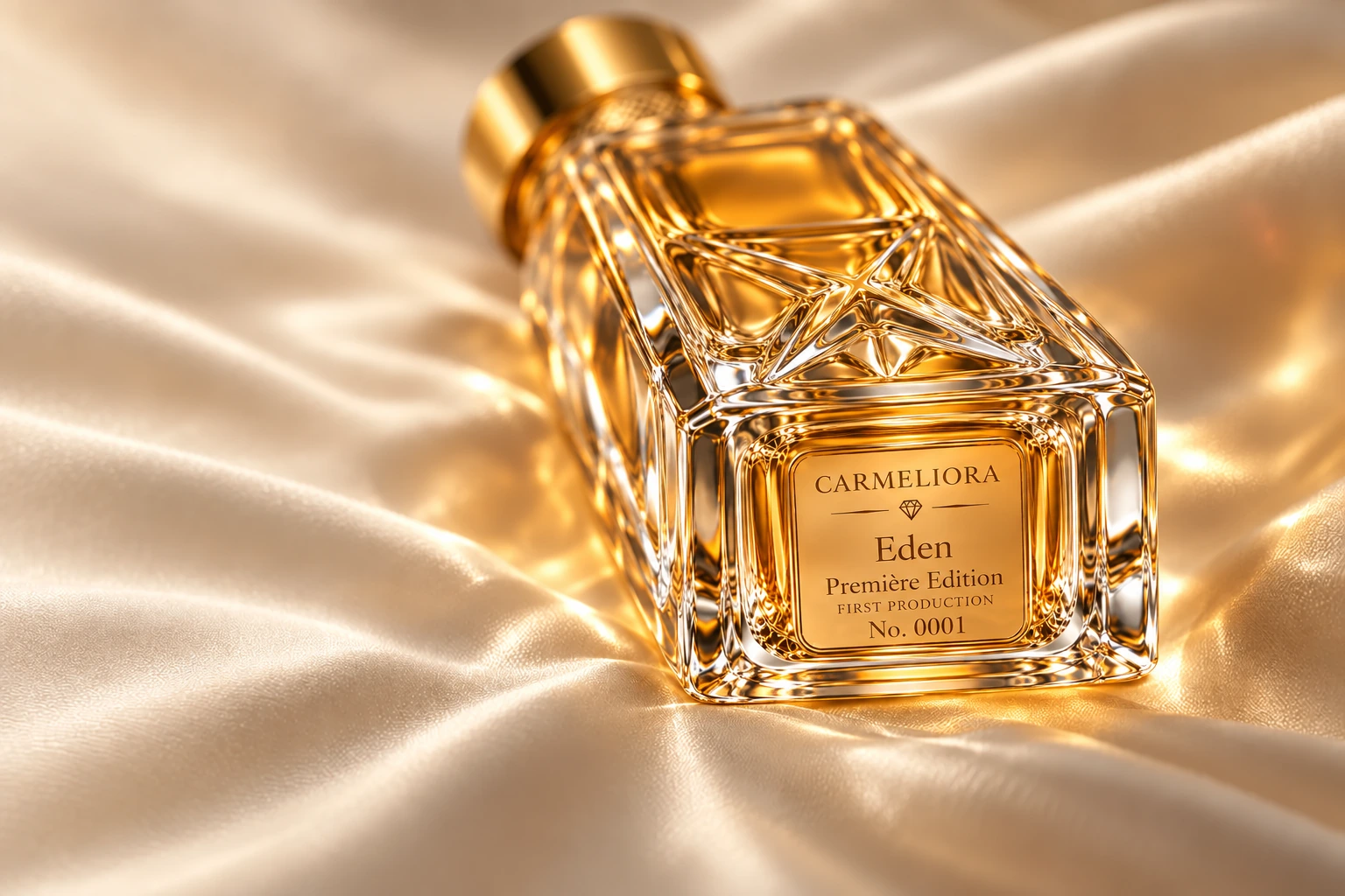 Eden’s Première Edition engraving on the base, shown on ivory satin