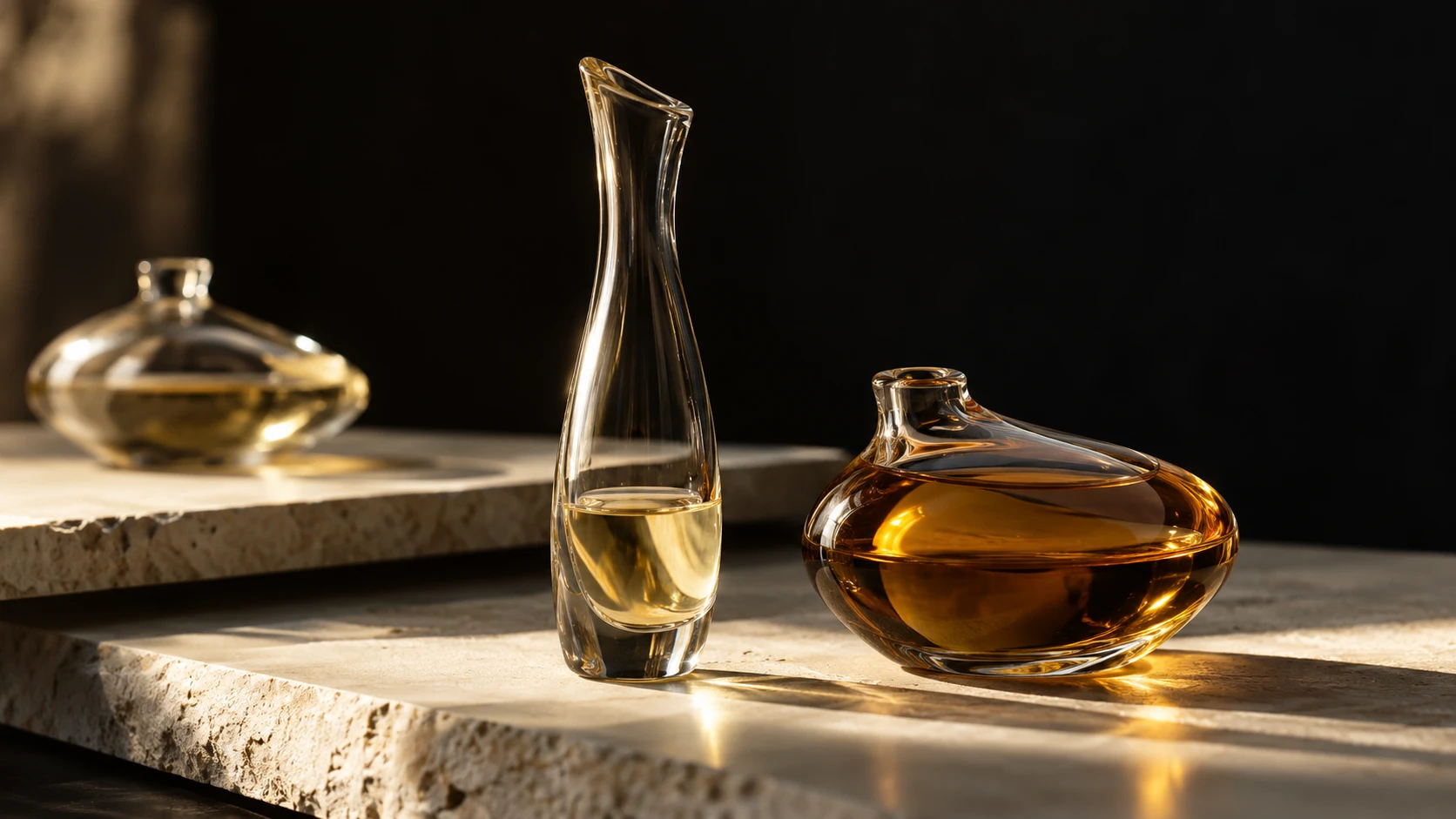 An editorial still life exploring fragrance, price and value in ivory, black and gold